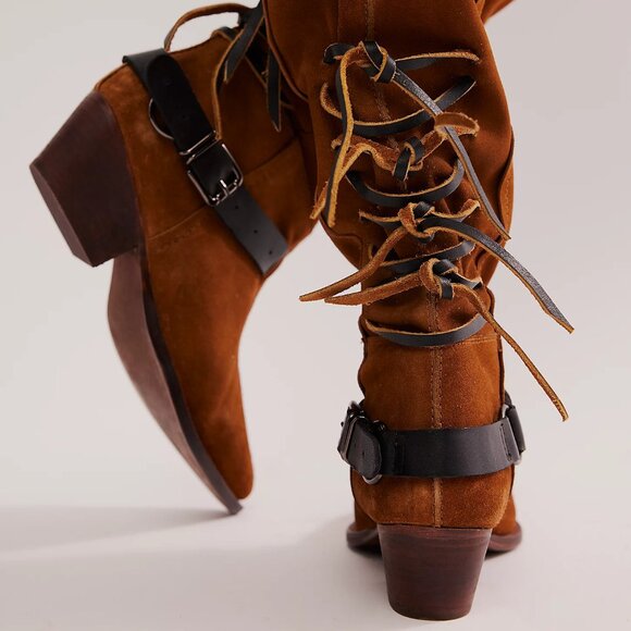 Free People Back-lace Sway Low Slouchy Boots Burnt Caramel Suede NWOB Size 6 - Picture 5 of 10